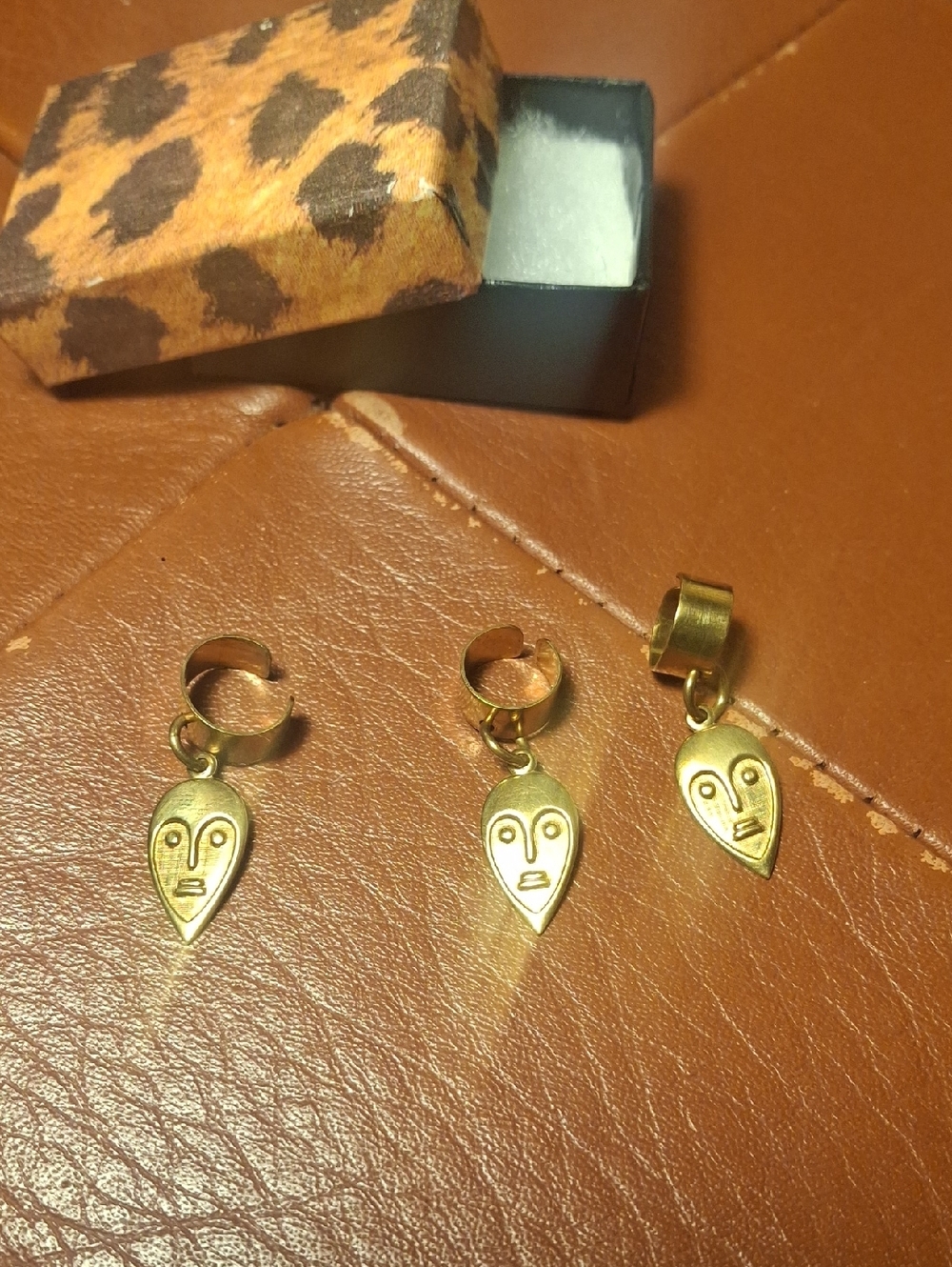 3 Gold Tone Face Charm Huggie Earrings - Women Jewelry